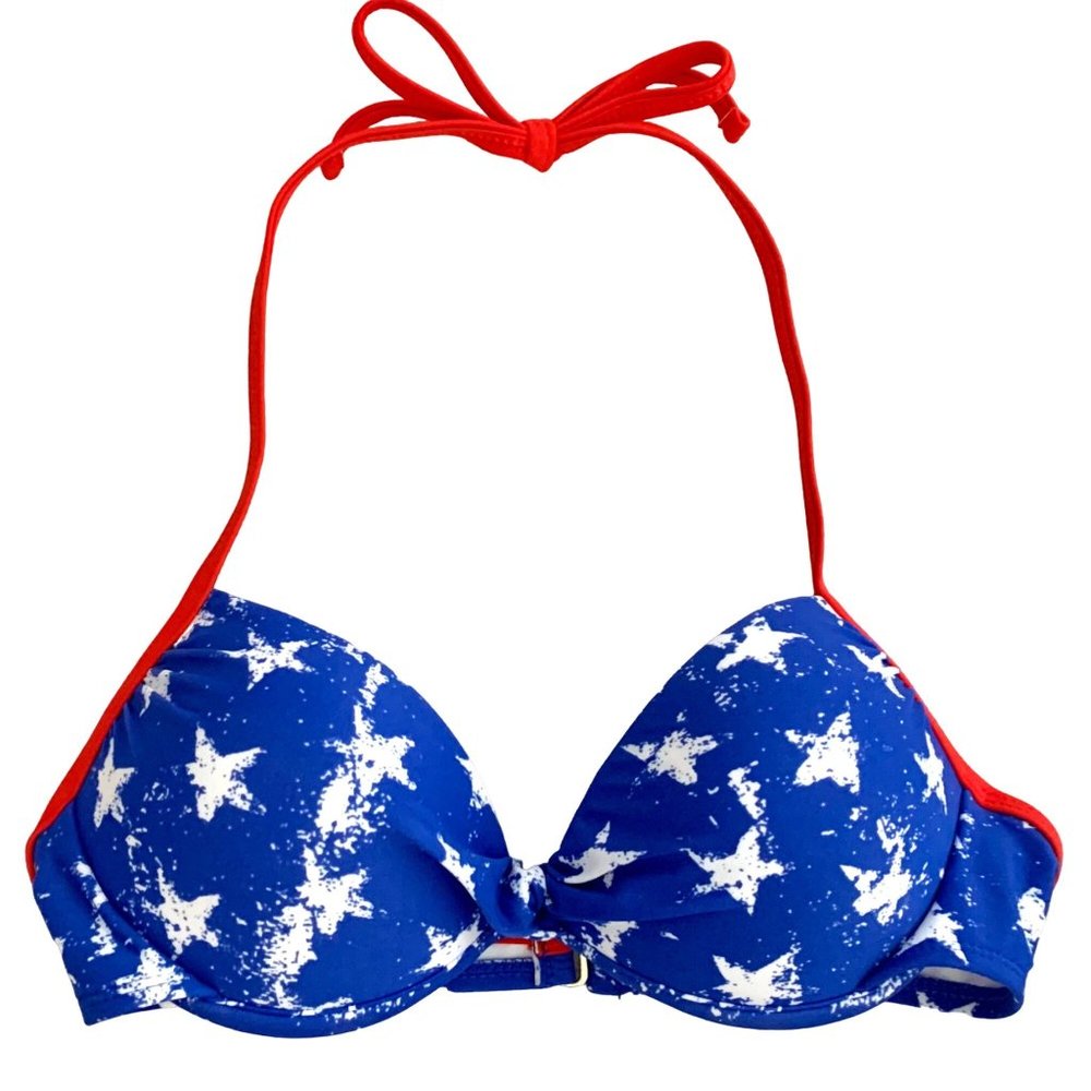 Xhilaration Juniors Patriotic Stars Red White Blue Top Firm Cup Size S D/DD - Picture 3 of 12